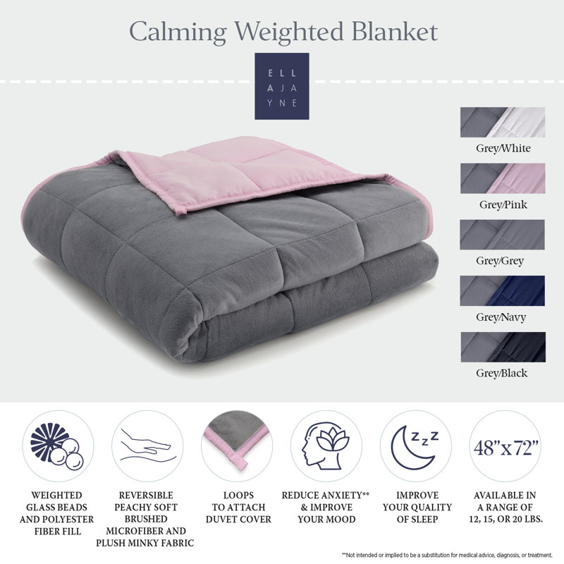 Ella Jayne 12lb Grey and Pink Reversible Weighted Blanket