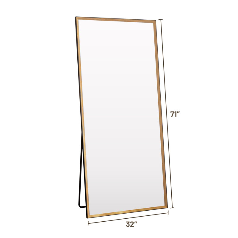 Adolar Pine Wood Bevel Rectangle Framed Full Length Mirror with Stand Floor Mirror, 72" x 32"