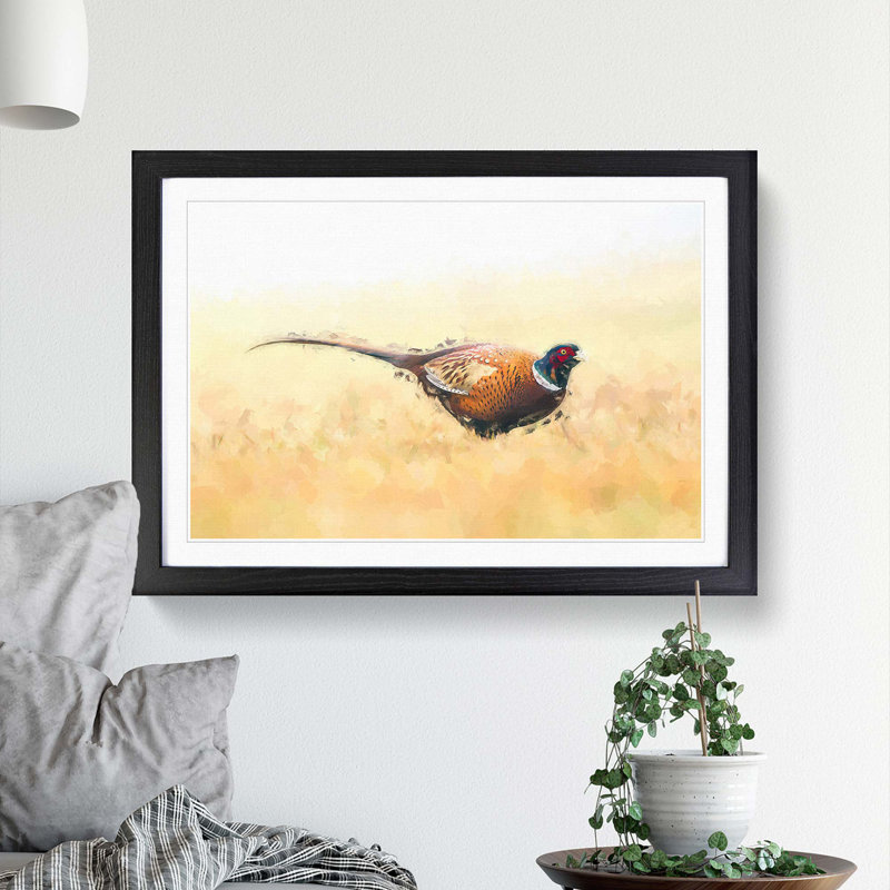 A Pheasant Bird in Abstract - Picture Frame Painting Print on MDF, 36cm H x 48cm W x 2cm D, Black Framed