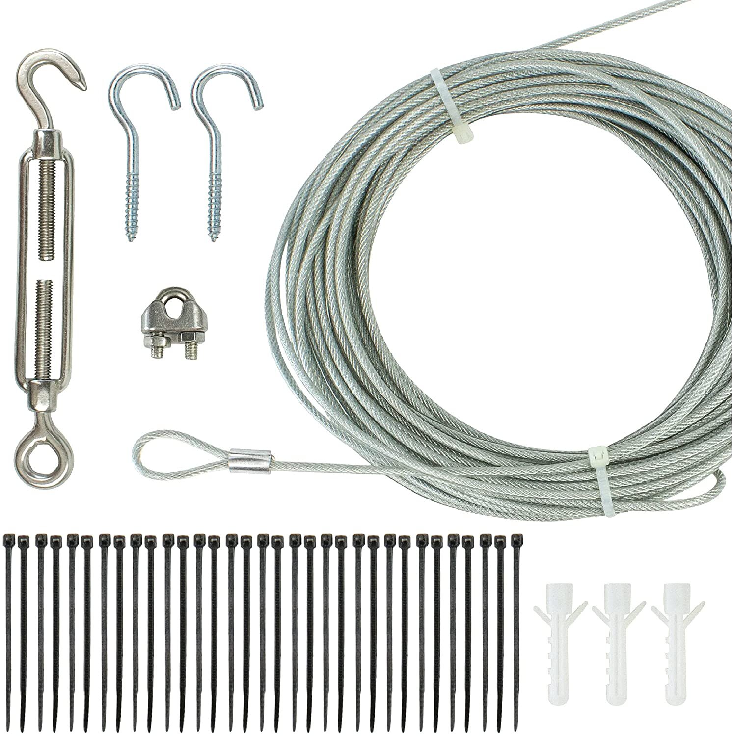 Newhouse Lighting STRINGKIT2 Stainless Steel Hanging/Suspension Kit With  Vinyl Coated Wire For Outdoor Patio Lights Up To 48 Ft. Includes Turnbuckle