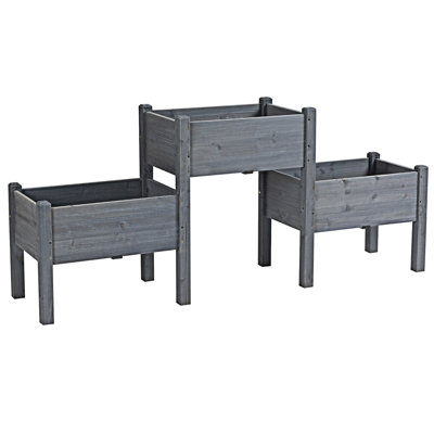 Lit de jardin surélevé en bois avec 3 jardinières