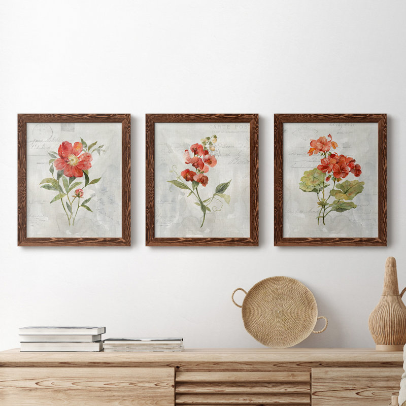 Lin géranium - ensemble de 3 impressions sur toile encadrées, Érable, H 37,5 po x l 82,5 po x P 1,5 po