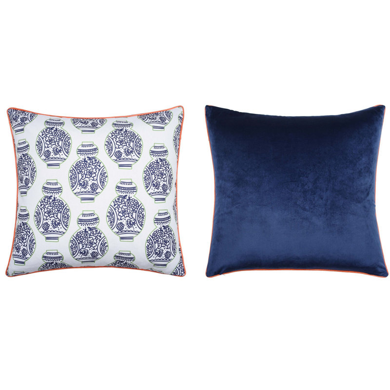 Housse et insert de coussin carré en mélange de coton Dann Foley, Vases bleu marine