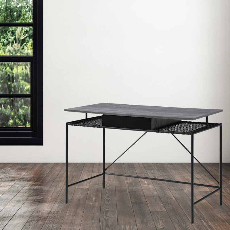 Desk with 1 Drawer and Storage Shelves, Gray/Black