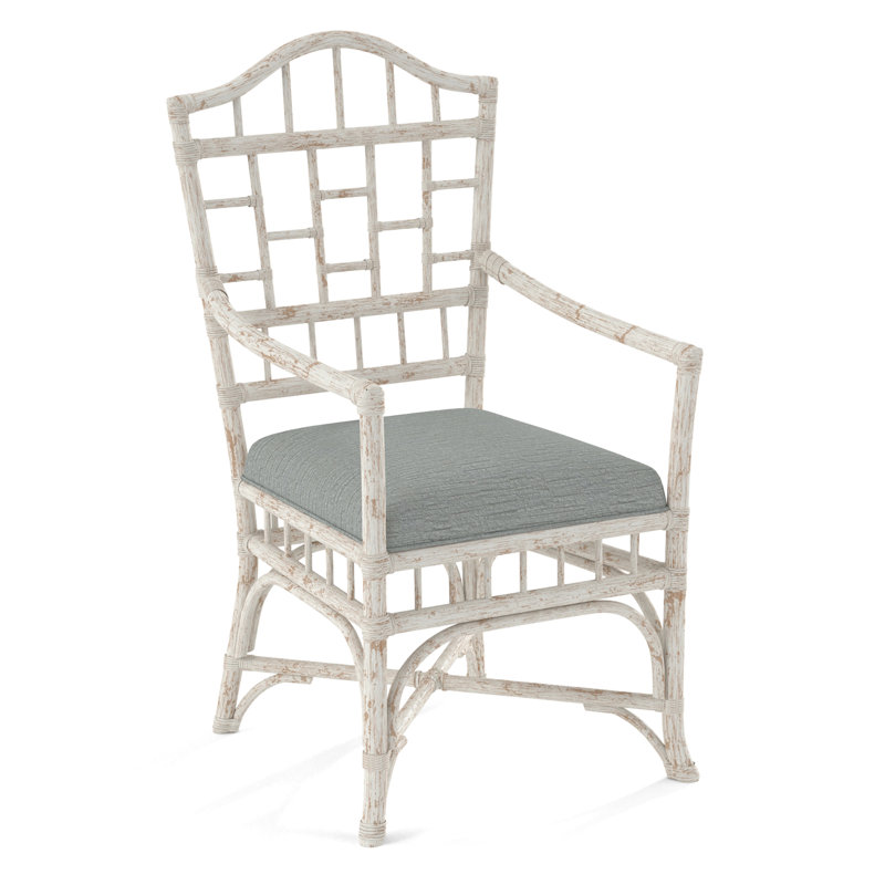 Chippendale Upholstered Arm Chair, Beige Performance Fabric; 0851-73, Antique Frost White