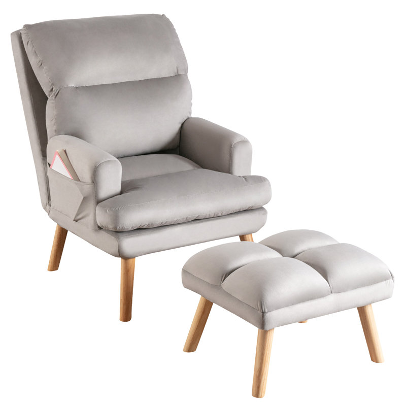 44.1''Wide Modern Soft Upholstered Standard Reclining Accent Chair With Ottoman, Gray Velvet