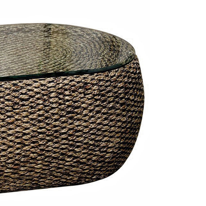 Onshuntay Seagrass Coffee Table with Glass Top