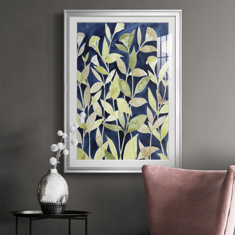 Indigo Blooming Night II - reproduction de cadre photo, H 42,5 po x l 30,5 po x P 1 po, Argent