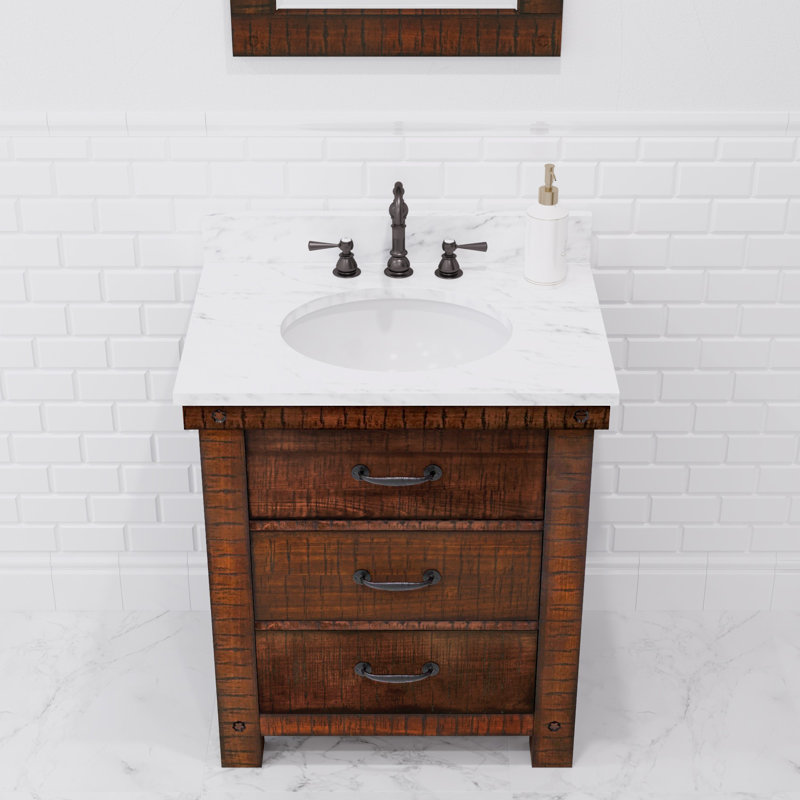 Jessen 30'' W Single Vanity, Carrara White, Rostic Sienna