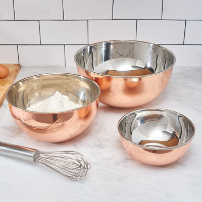 Copper Mixing Bowls - 3 Piece Bowl Set for Cooking, Baking, Serving, and Prepping - Copper Stainless Steel Mixing Bowls - Nesting Bowls - Kitchen Essentials by Kings County Tools (Copper)