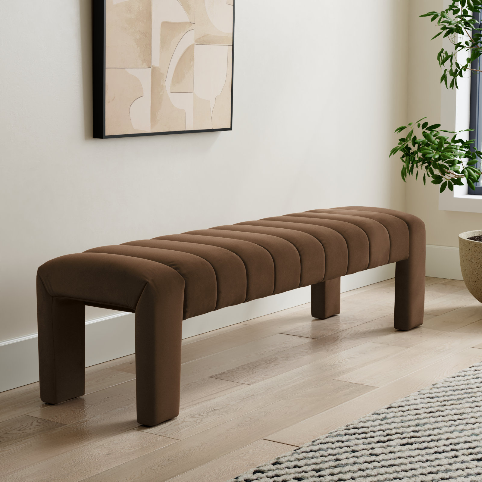 Gliese 63" Velvet Bedroom Bench, Dark Brown Velvet