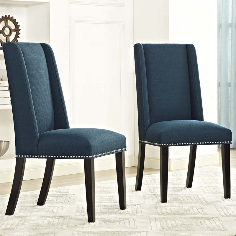 Modway Baron White Vinyl and Wood Frame Dining Chairs, Polyester True Blue