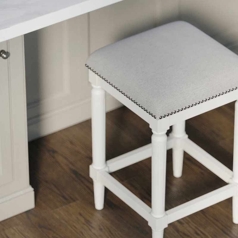 Tabouret de comptoir carré H 27 po, blanc, 1 pièce