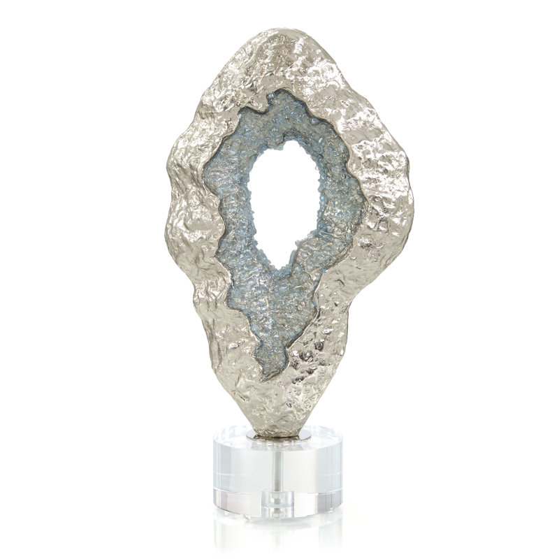 Fluctuating Geode Sculpture, Clear/Blue/Silver, Nickel/Glass/Acrylic/Agate/Geode