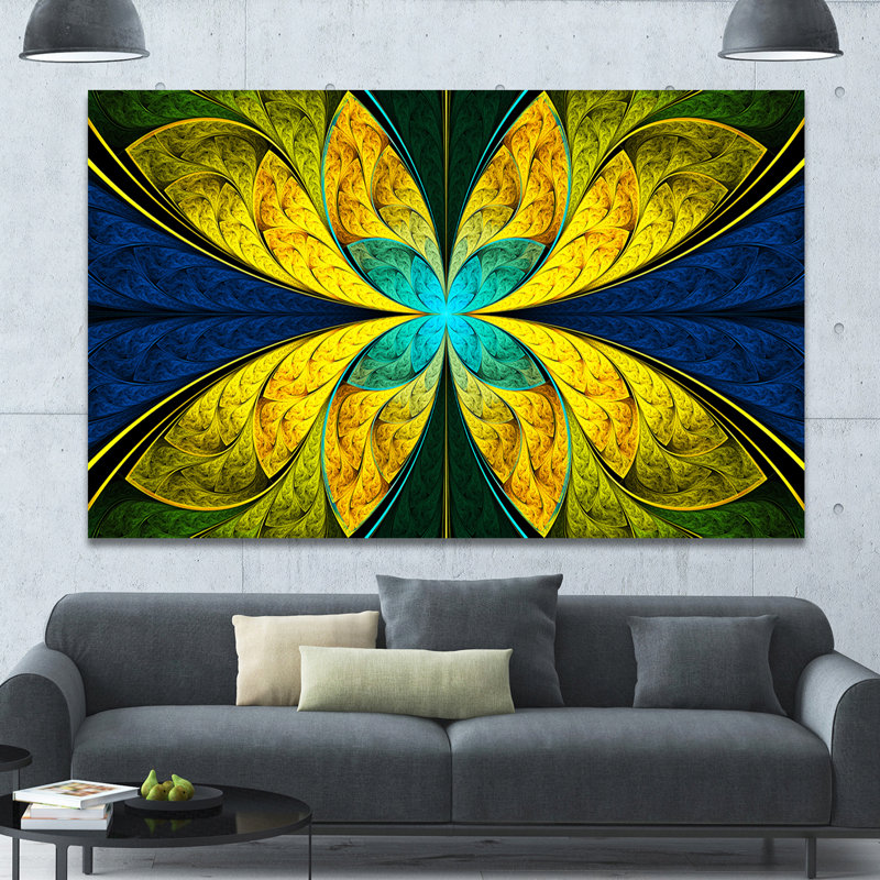 « brillante yellow blue fleur », impression sur toile tendue, H 20 po x l 20 po x P 1 po