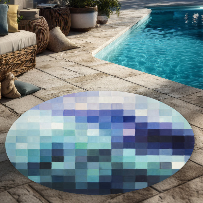 Pixelized Landscape Rug - Modern Round Outdoor Bedroom Decor