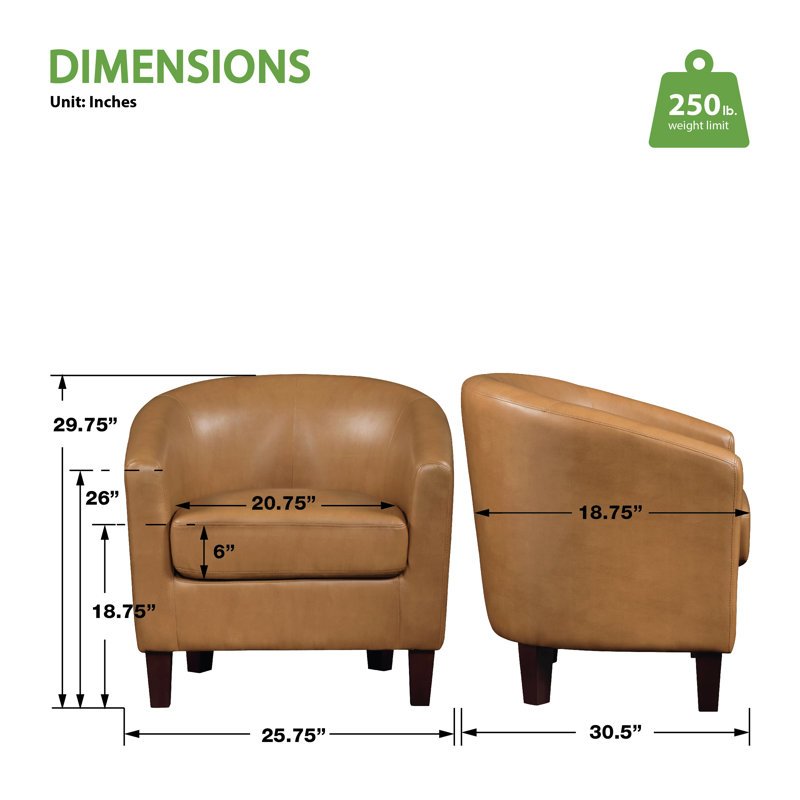 Slaven Faux Leather Barrel Chair, Camel Faux Leather