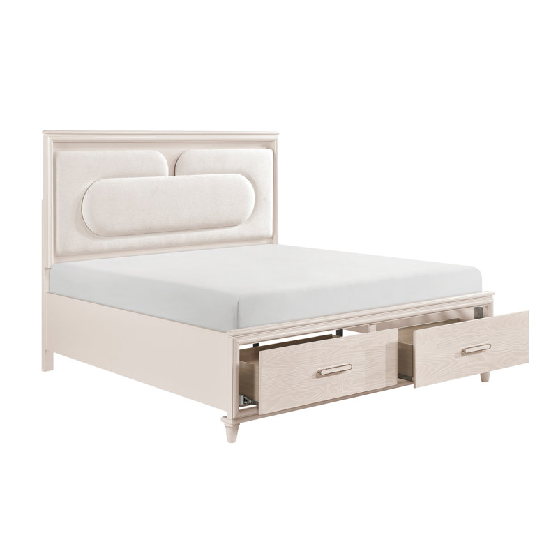 Modern Luxury Platform Bed With Footboard Storage Upholstered Headboard LED Light Wooden Bedroom Furniture 1Pc