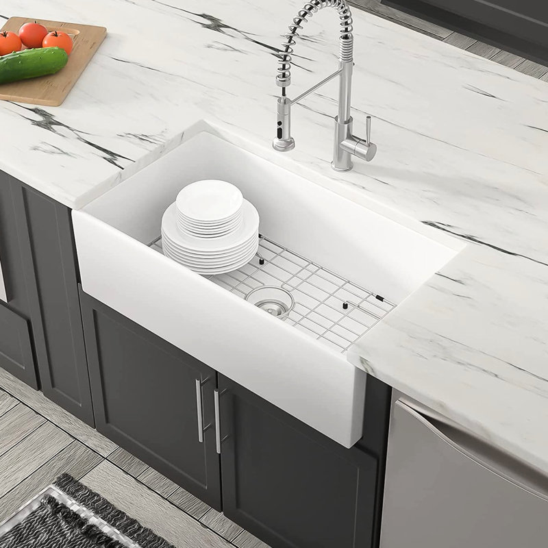Lavabo en céramique 30 po x 20 po - blanc, résistant à la chaleur, aux taches et aux égratignures, à la rouille et à l'abrasion