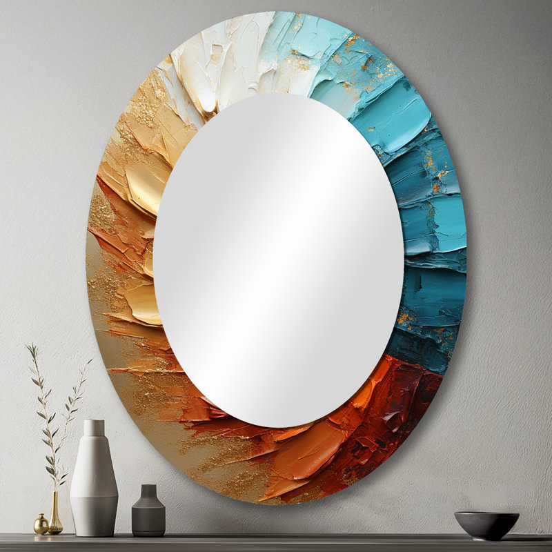 Miroir mural ovale doré et bleu, 43 po x 33 po