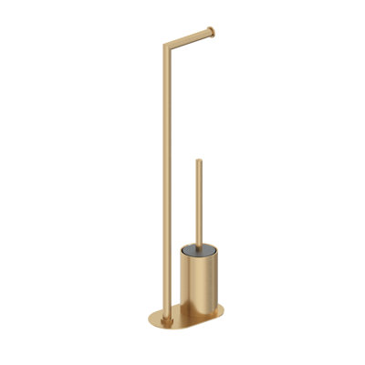 Cosmic Round Metal Made with Gold Finish Free-Standing Toilet Brush and Holder