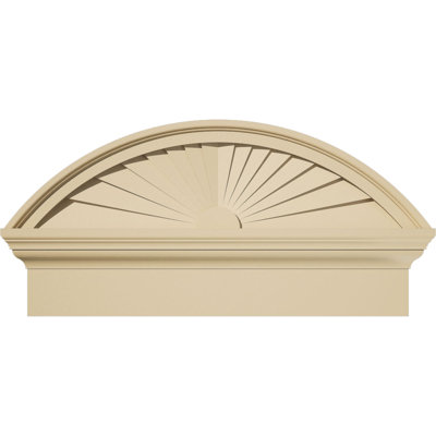 26"W x 13-3/8"H x 2-1/2"P Segment Arch Sunburst Signature Urethane Combination Pediment, Primed Tan