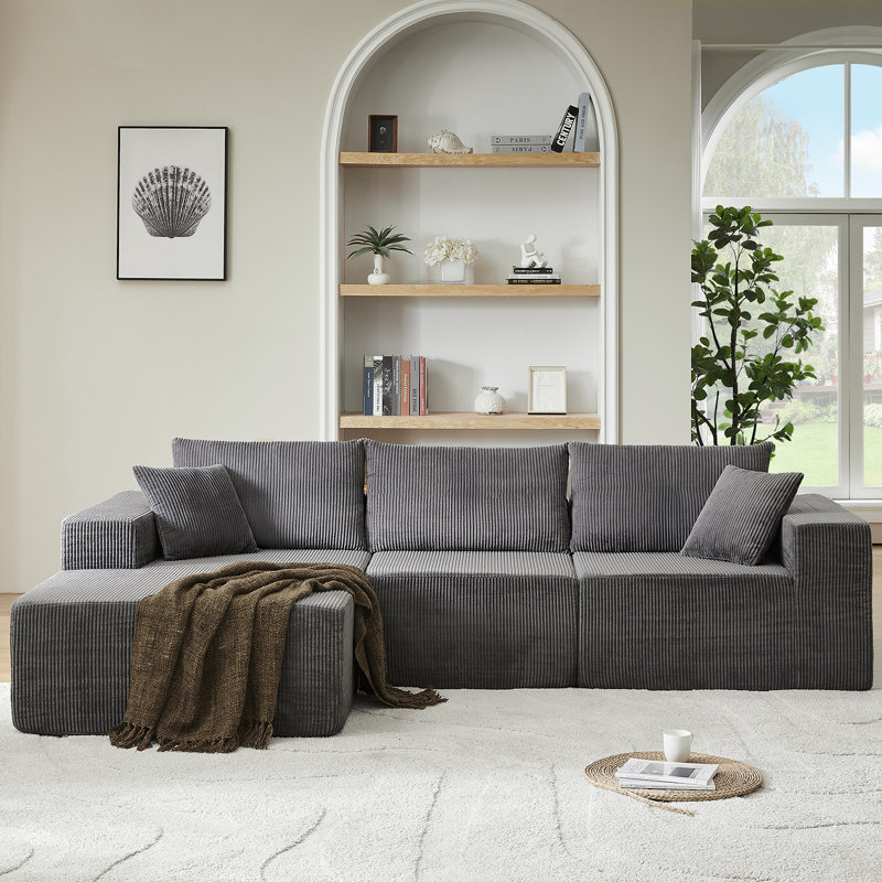 Canapé modulaire en forme de L de Boneless, Velours côtelé gris