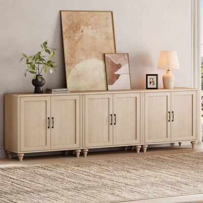 Buffet Corretta avec bar intégré, buffet de style campagnard de 259 cm (102 po) pour salle à manger, meuble de rangement moderne pour cuisine, grand meuble de rangement avec portes en bois, beige
