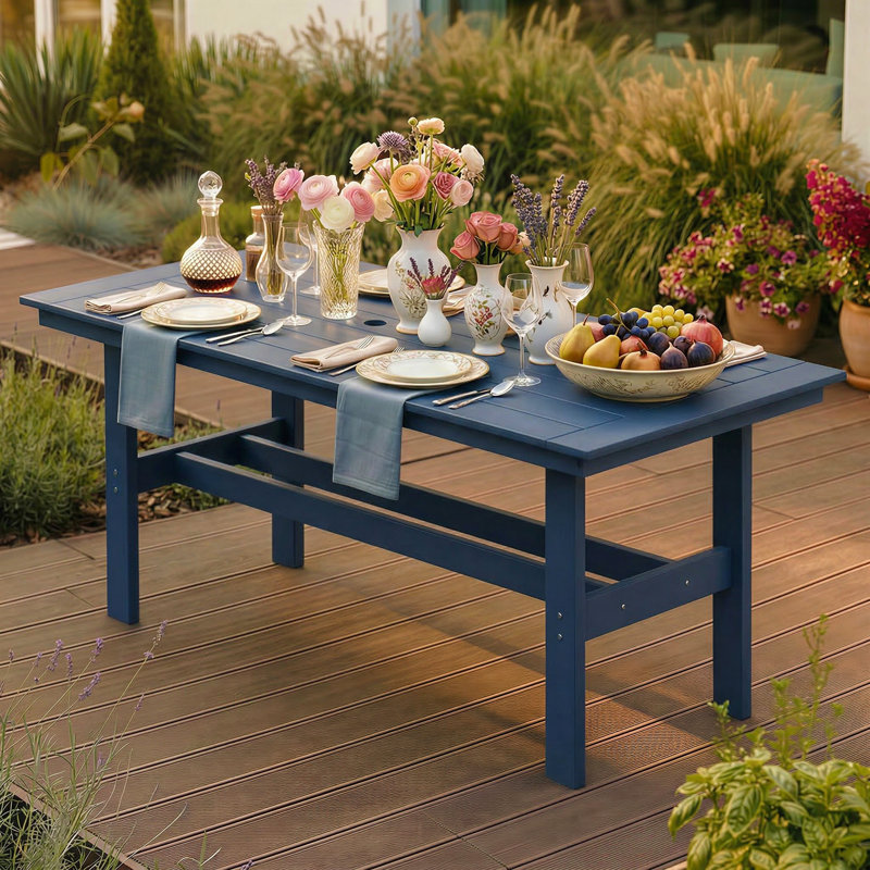 All-Weather HDPE Outdoor Dining Table, Blue