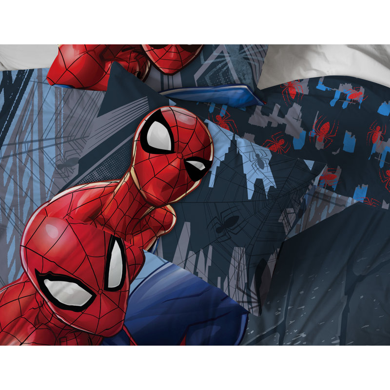 Marvel Spiderman Crawl Bed Set w/ Sham, Full Comforter + 4 Additional Pieces