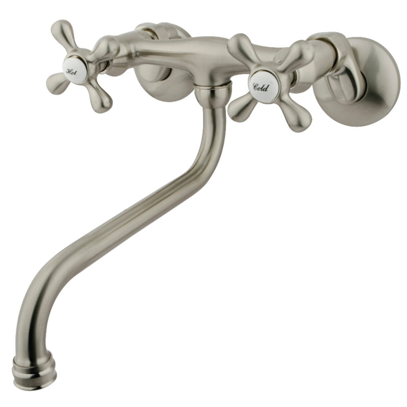 Kingston Brass Kingston Two-Handle 2-Hole Wall Mount Bathroom Faucet, Brushed Nickel