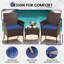 Ensemble de conversation bistro en osier tissé à la main 3 pièces avec coussins pour balcon, porche et petit patio-41630852-41630851