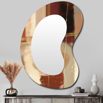 Arno chocolat brun élémentaire VI - miroir mural de forme unique abstraite, miroir décoratif asymétrique moderne, impression d'art en métal