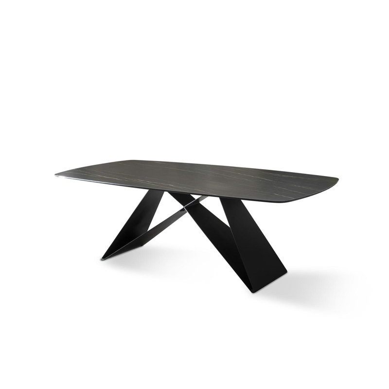 Damone Metal Base Dining Table, Black, Black