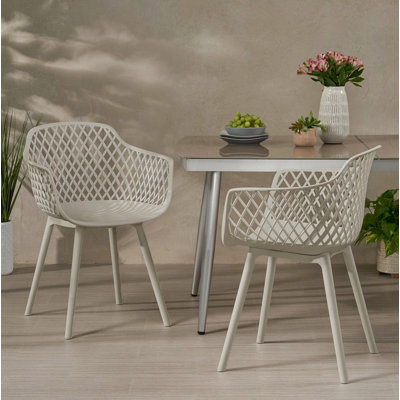 Fauteuil moderne à dossier en treillis - chaise de salle à manger intérieure / extérieure respirante, résistante aux intempéries (ensemble de 2, table non incluse)