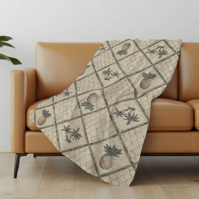 Addison Machine Washable Sherpa Bamboo and Pineapples Throw Blanket