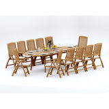 12 Seats 13 Pcs Grade-A Teak Wood Dining Set: 118" Double Extension Oval Table And 12 Marley Folding Reclining Arm Chairs #11MR2612