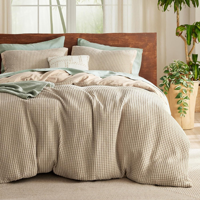 Essential Bedsure Cooling Waffle Duvet Cover Ser - Cotton Blend Rayon Derived from Bamboo, Queen Duvet Cover + 2 Pillow Shams