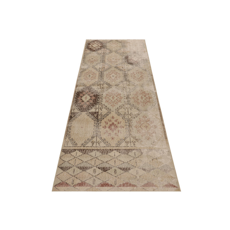 Vintage Turkish Runner, Beige-Brown With All-Over Floral Medallion – Rug & Kilim
