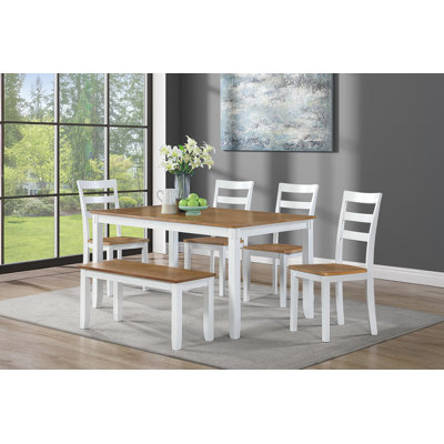 60.4" W 6-PC DINING SET, WHITE+LIGHT BROWN