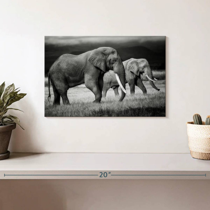 Éléphants kenyans qui paissent, H 8 po x l 12 po