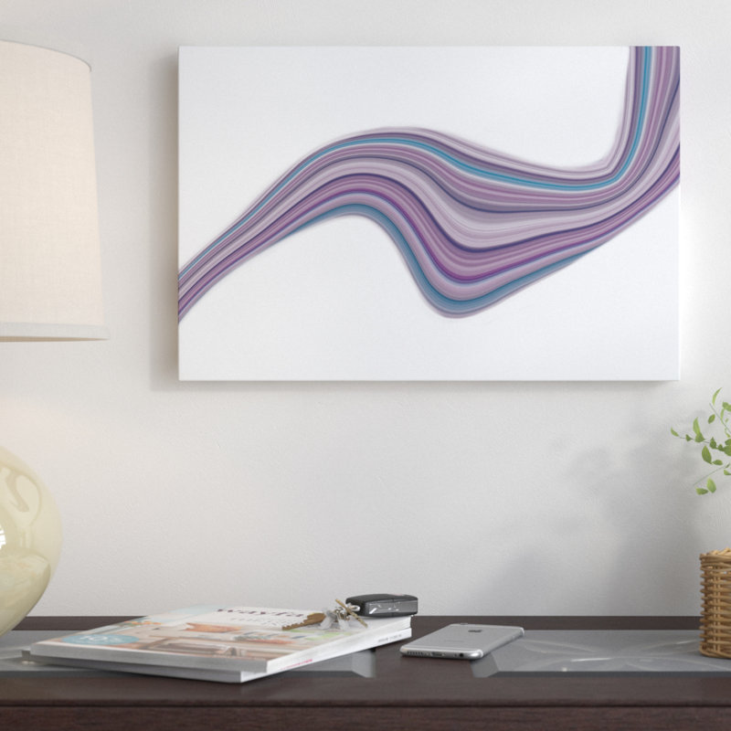 "fluid mauve" , impression sur toile tendue, H 18 po x l 26 po x P 1,5 po, Toile avec cadre noir, Pas de tapis