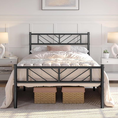 Base de lit plateforme simple avec tête de lit à flèche, sommier en métal de 13 po avec rangement sous le lit, aucun sommier nécessaire, assemblage facile, style moderne, noir