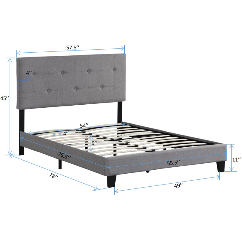 Upholstered Platform Bed Frame with Modern Button Tufted Linen Fabric Headboard No Box Spring Needed Wood Slat Support Easy Assembly