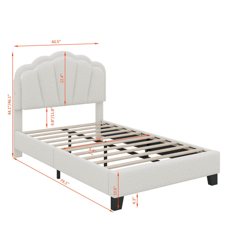 Upholstered Flower-Shape Bed, Elegant Flowers Headboard With LED Light Strip, Twin, Velvet White