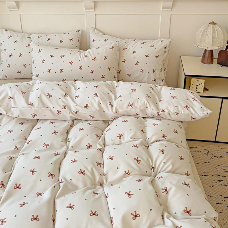 Bowknot Comforter Set Princess Style Bedding Set Soft Microfiber Brown Bow On White Comforter Sets Home Cozy And Breathable Bowknot Comforter Set