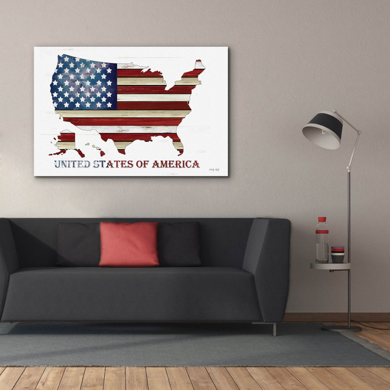 «United States of America» par Cindy Jacobs, art mural sur toile, H 40 po x l 60 po x 1,5 po