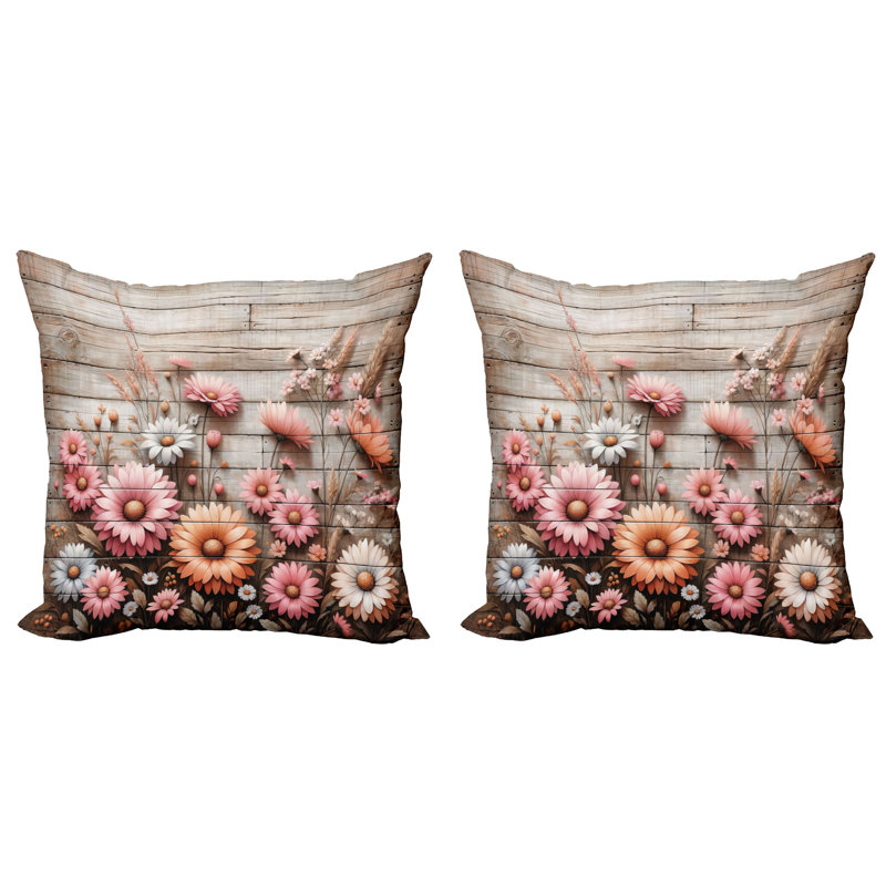 429813_Ambesonne Housse de coussin rustique 2Pack Cottagecore Meadow Flowers, H 24 po x l 24 po
