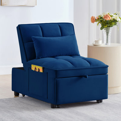 Tufted Single Pull-Out Sofa Bed With Adjustable Backrest And Pillows, Convertible Chaise Lounge