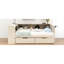 Lit plateforme simple en bois avec tête de lit tapissier crème, rangement et tiroirs de rangement crème, rangement intégré, tiroirs, station-586946836